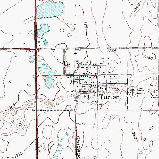 Topographic Map of Town of Turton, SD