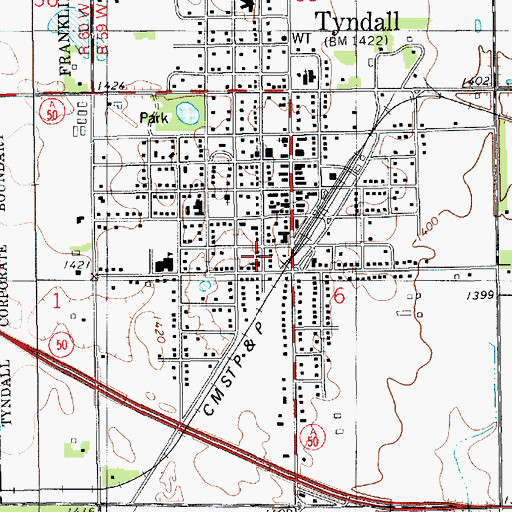 Topographic Map of City of Tyndall, SD