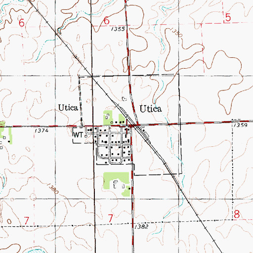 Topographic Map of Town of Utica, SD