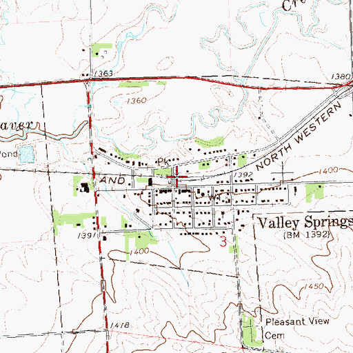 Topographic Map of City of Valley Springs, SD