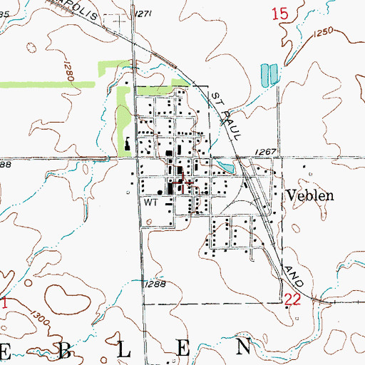 Topographic Map of City of Veblen, SD