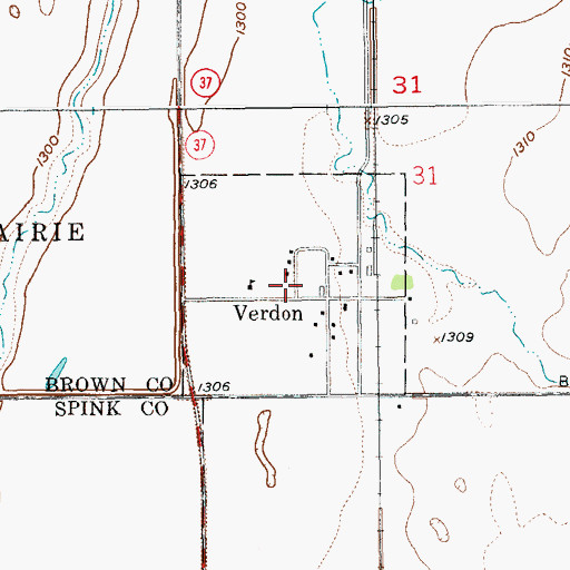 Topographic Map of Town of Verdon, SD