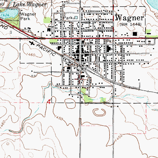 Topographic Map of City of Wagner, SD