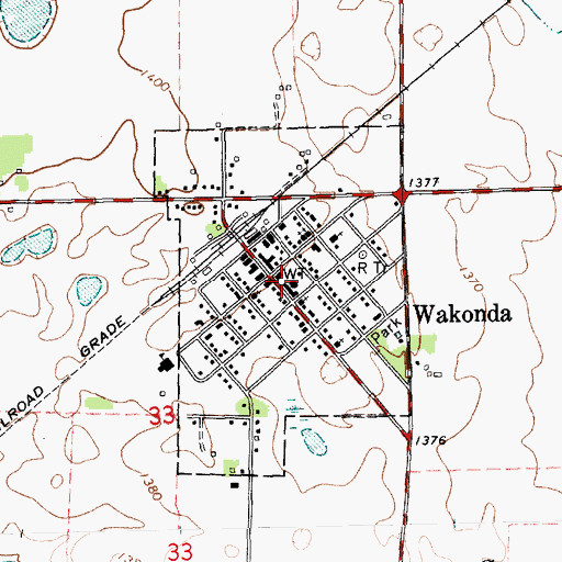 Topographic Map of Town of Wakonda, SD