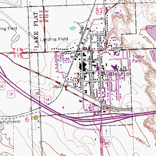 Topographic Map of Town of Wall, SD