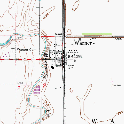 Topographic Map of Town of Warner, SD