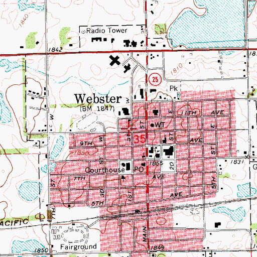 Topographic Map of City of Webster, SD