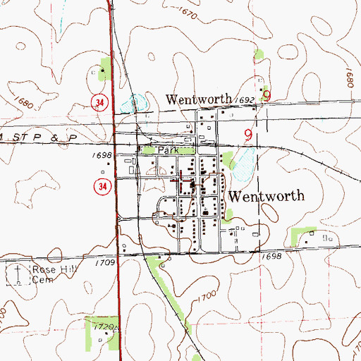 Topographic Map of Village of Wentworth, SD