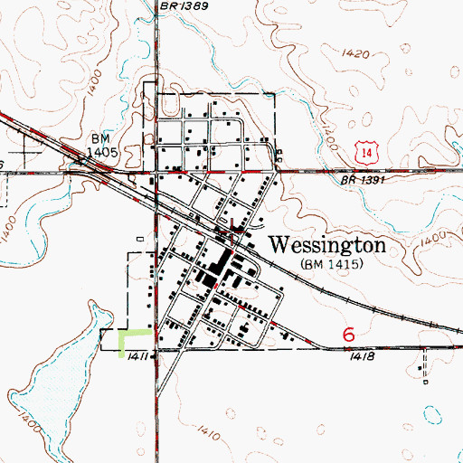 Topographic Map of City of Wessington, SD