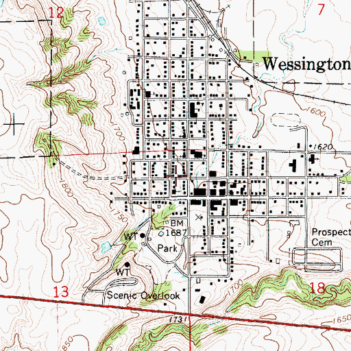 Topographic Map of City of Wessington Springs, SD