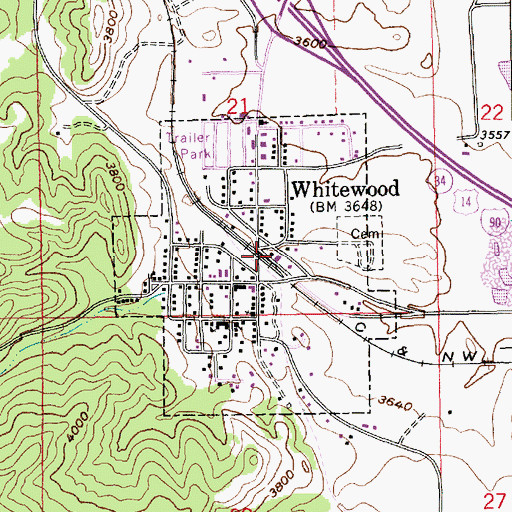 Topographic Map of City of Whitewood, SD