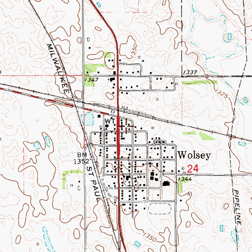 Topographic Map of Town of Wolsey, SD