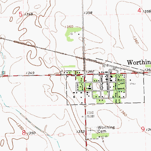 Topographic Map of City of Worthing, SD