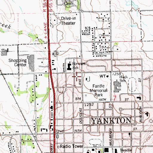 Topographic Map of City of Yankton, SD