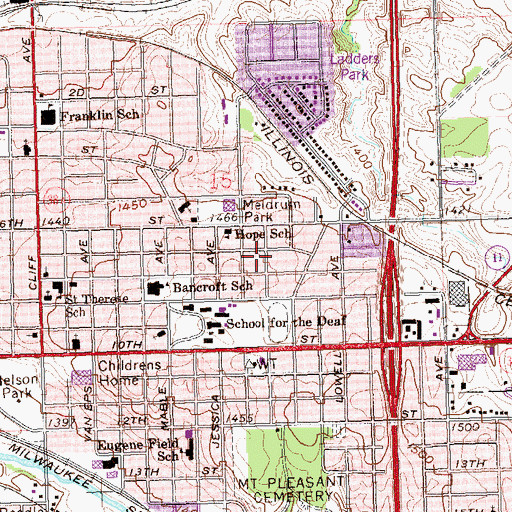 Topographic Map of Sioux Falls, SD