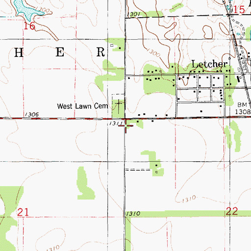 Topographic Map of Township of Letcher, SD
