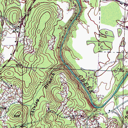 Topographic Map of Shirley Branch, AL