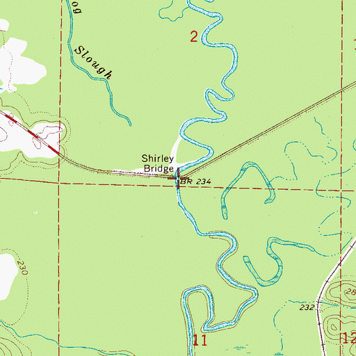 Topographic Map of Shirley Bridge, AL