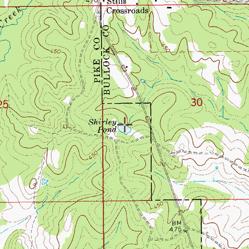Topographic Map of Shirley Pond, AL