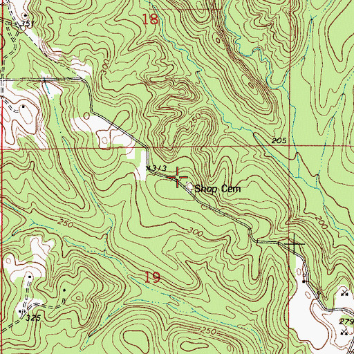 Topographic Map of Shop Cemetery, AL