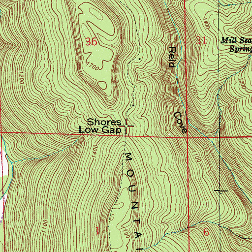 Topographic Map of Shores Low Gap, AL