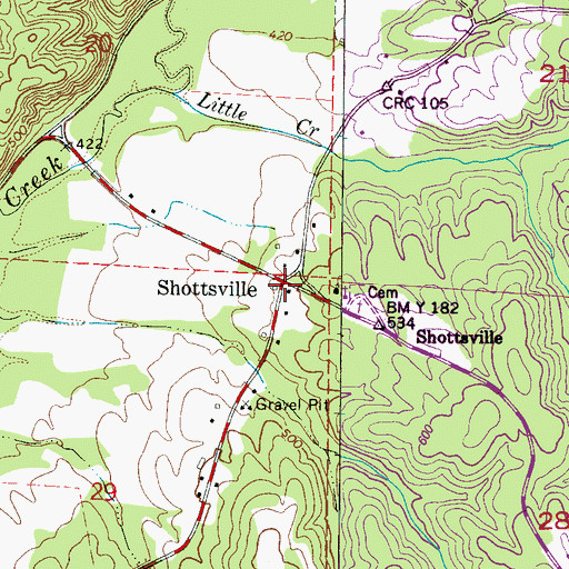 Topographic Map of Shottsville, AL