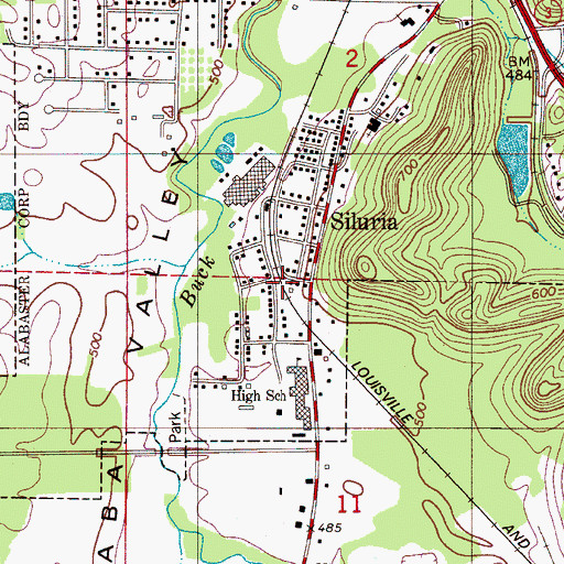 Topographic Map of Siluria, AL