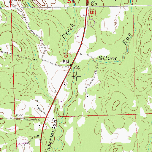 Topographic Map of Silver Run, AL
