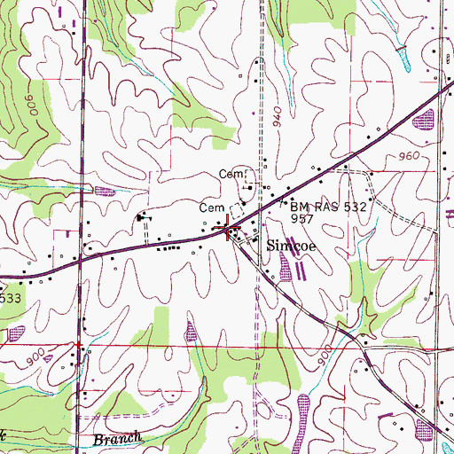 Topographic Map of Simcoe, AL