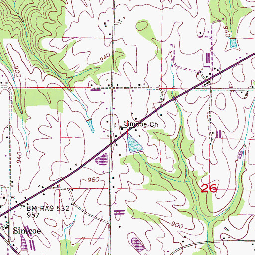 Topographic Map of Simcoe Church, AL