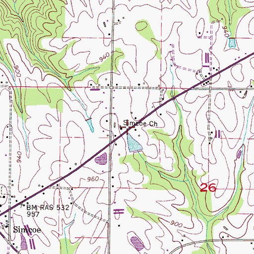 Topographic Map of Simcoe Church, AL