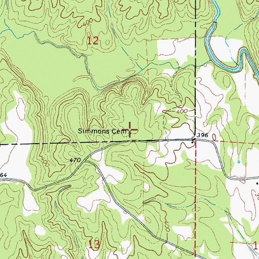 Topographic Map of Simmons Cemetery, AL
