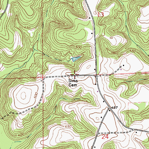 Topographic Map of Sims Cemetery, AL