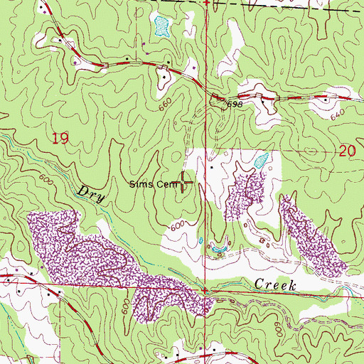 Topographic Map of Sims Cemetery, AL