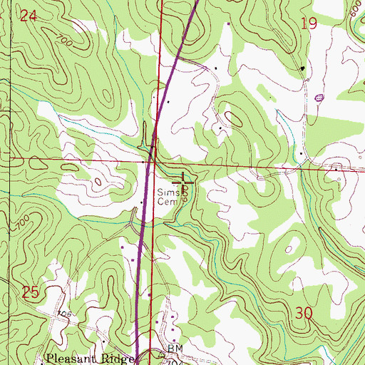 Topographic Map of Sims Cemetery, AL