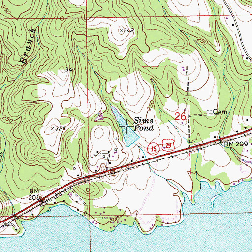 Topographic Map of Sims Pond, AL