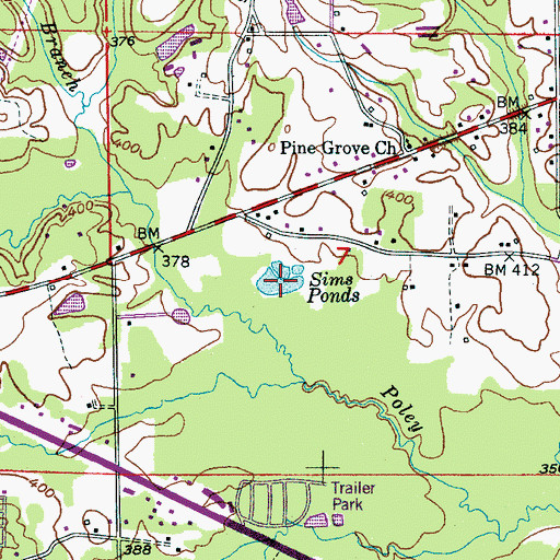 Topographic Map of Sims Ponds, AL