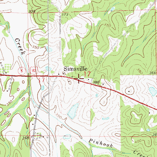 Topographic Map of Simsville, AL