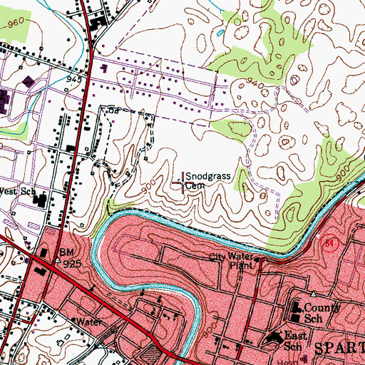 Topographic Map of Snodgrass Cemetery, TN