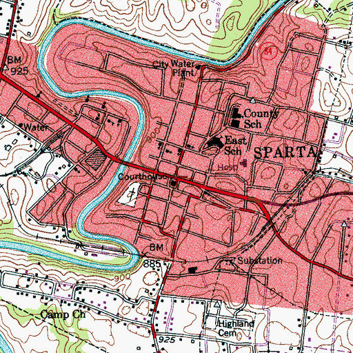 Topographic Map of Sparta, TN