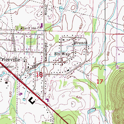 Topographic Map of Six Way, AL