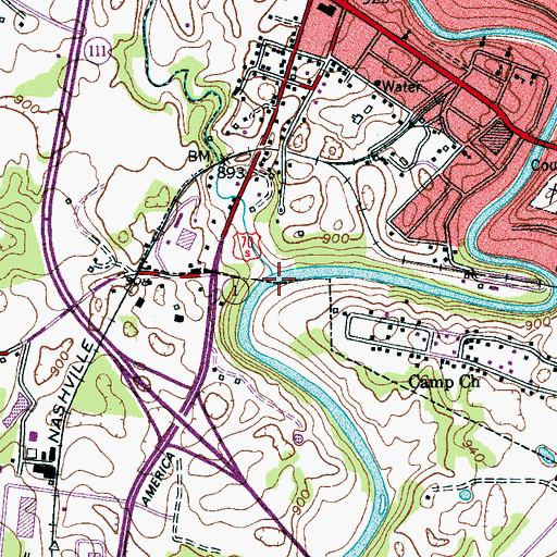Topographic Map of Town Creek, TN