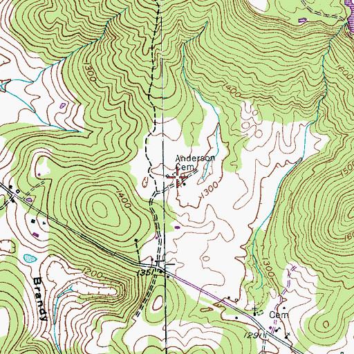 Topographic Map of Anderson Cemetery, TN