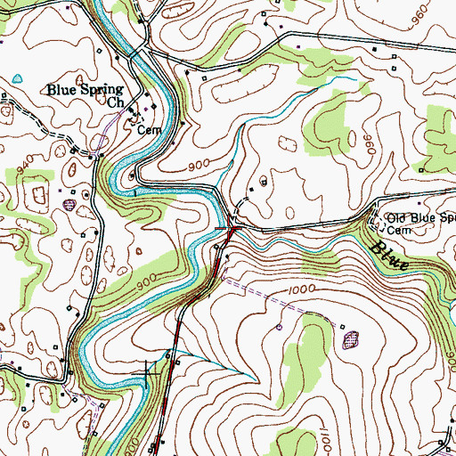 Topographic Map of Blue Spring Creek, TN