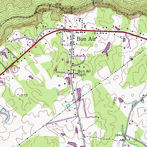 Topographic Map of Bon Air Cemetery, TN