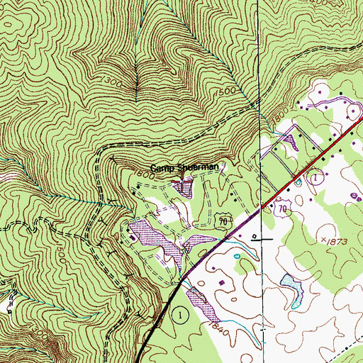 Topographic Map of Camp Shuerman, TN