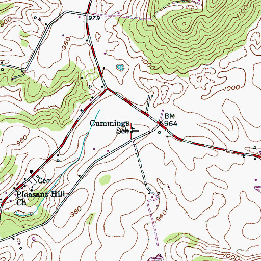 Topographic Map of Cummings School, TN