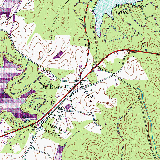 Topographic Map of De Rossett, TN