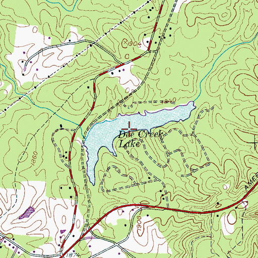 Topographic Map of Doe Creek Lake, TN