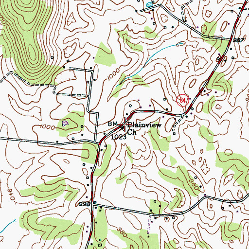Topographic Map of Plainview Church, TN